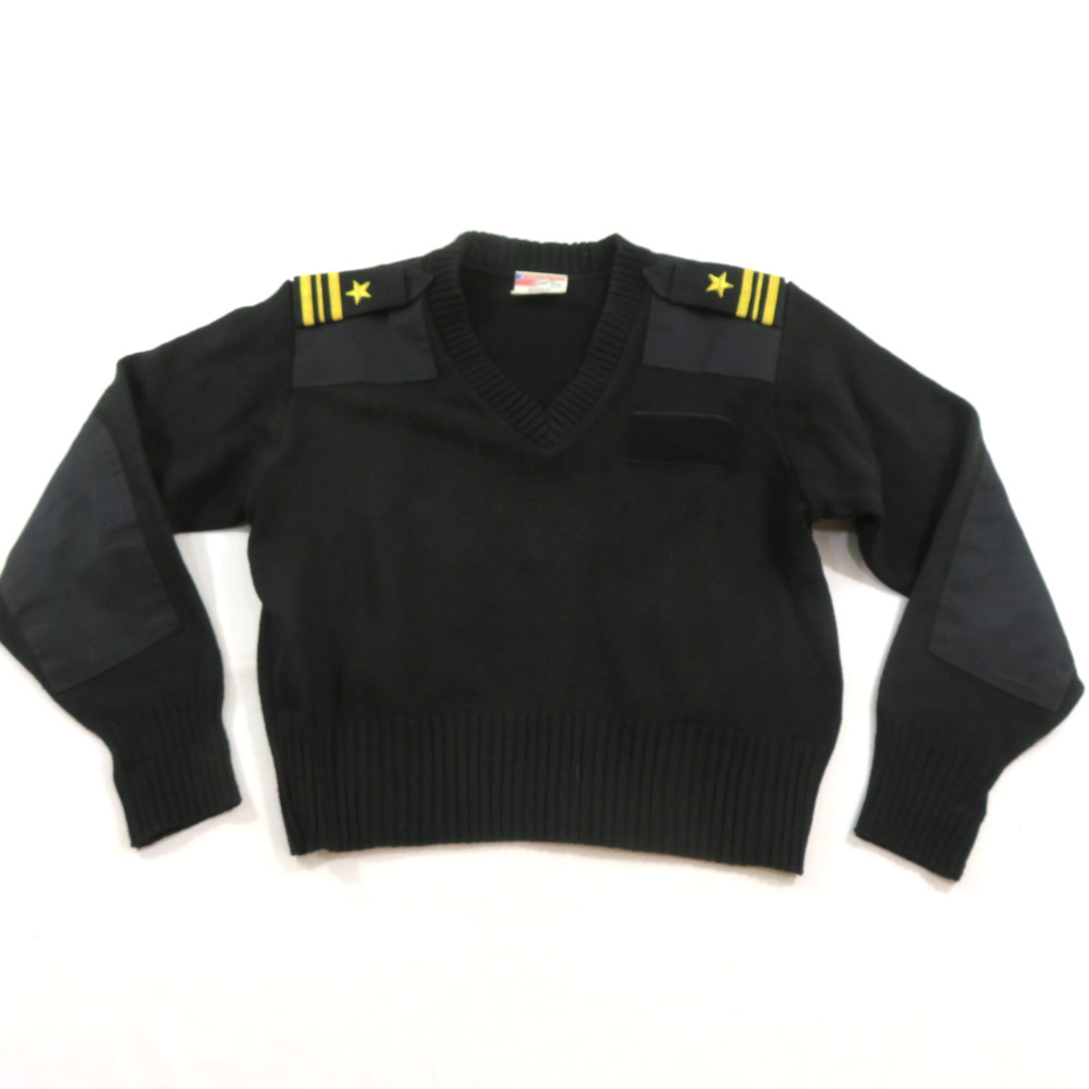 US Navy Military Womens Sweater Black Made in USA jack Young Co Acrylic Sz L Vtg